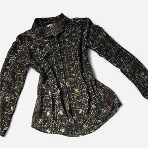 CAbi Multicolor Sheer Women's Button Down Blouse, Sz Medium